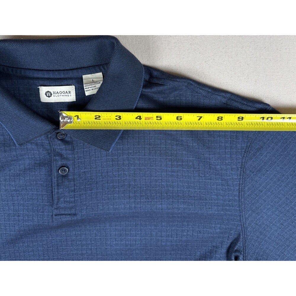 Haggar Men's Size XL Polo Shirt Blue Textured Striped Short Sleeve Cotton Blend - Picture 6 of 11